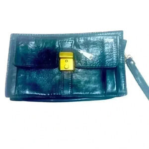 FIOCCHI ITALY BLACK LEATHER MESSENGER BAG  MINI BAG WITH LOCK KEY